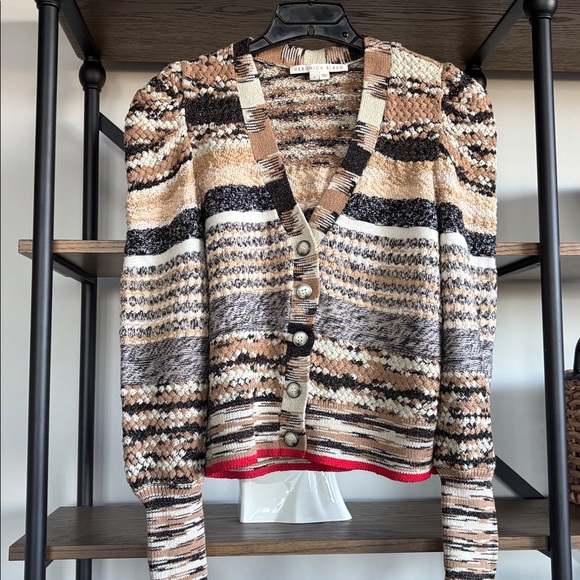 Veronica Beard Cecily Mixed Knit Wool Cardigan Button Sweater Size S - Picture 5 of 13